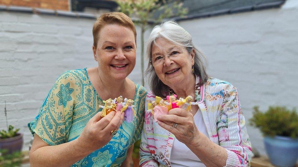 Sophie and Jan with peg doll angels