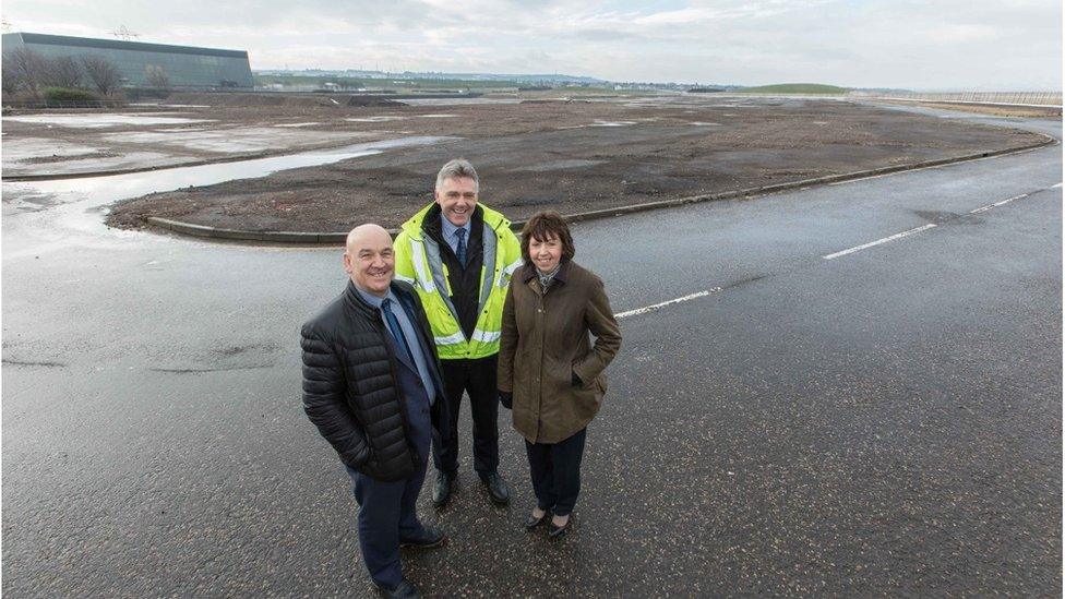 Depute council leader Norman Hampshire (L), project manager Ray Montgomery and Depute Chief Executive Monica Patterson