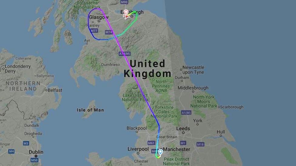 Flightmap of the diverted flight