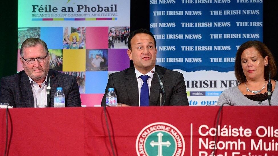 Leo Varadkar with Doug Beattie and Mary Lou McDonald