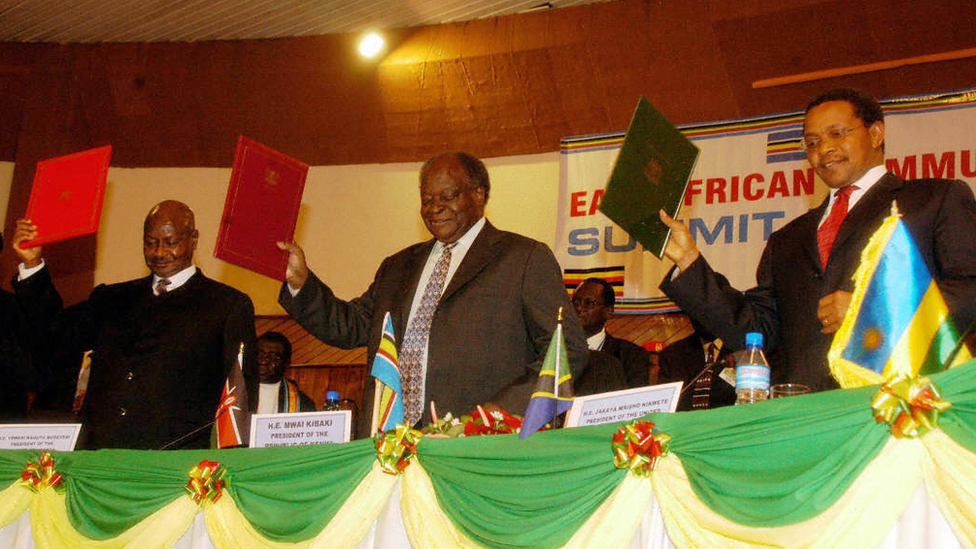 Leaders of Uganda, Kenya and Tanzania launch East African development strategy plan for 2006-2010, Arusha, Tanzania