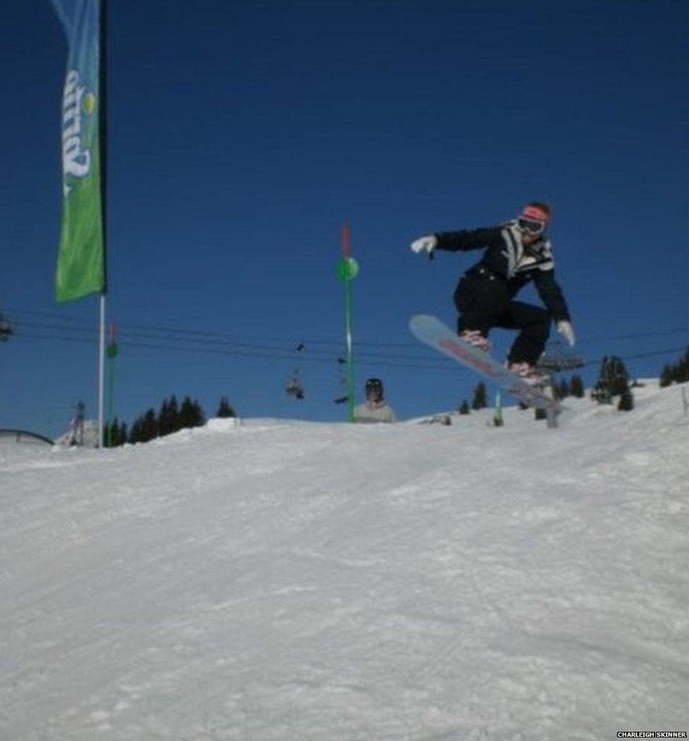 Charleigh snowboarding