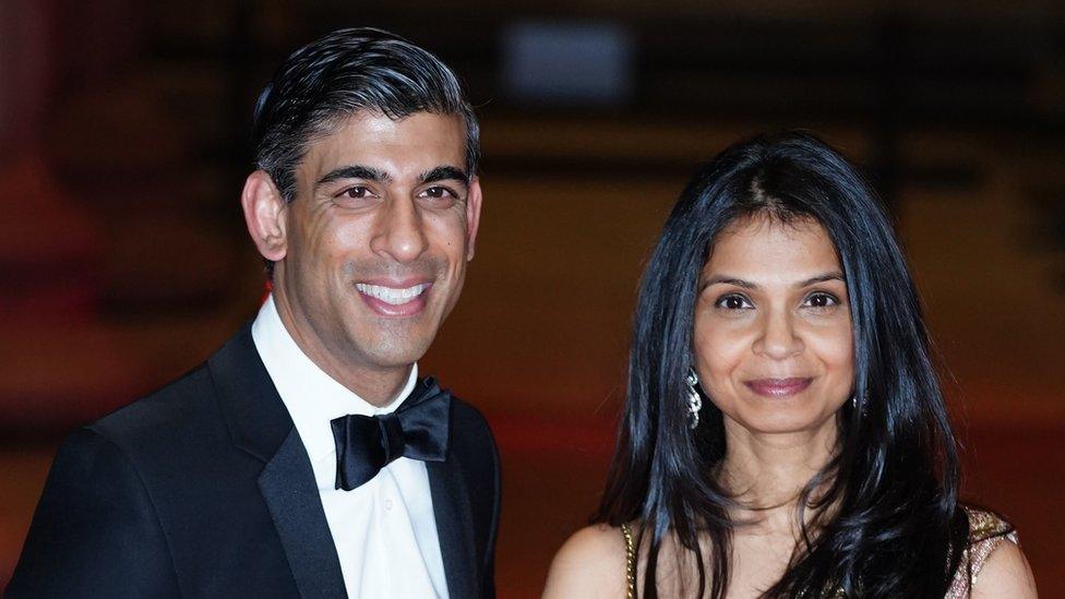 Chancellor Rishi Sunak pictured with wife Akshata Murthy