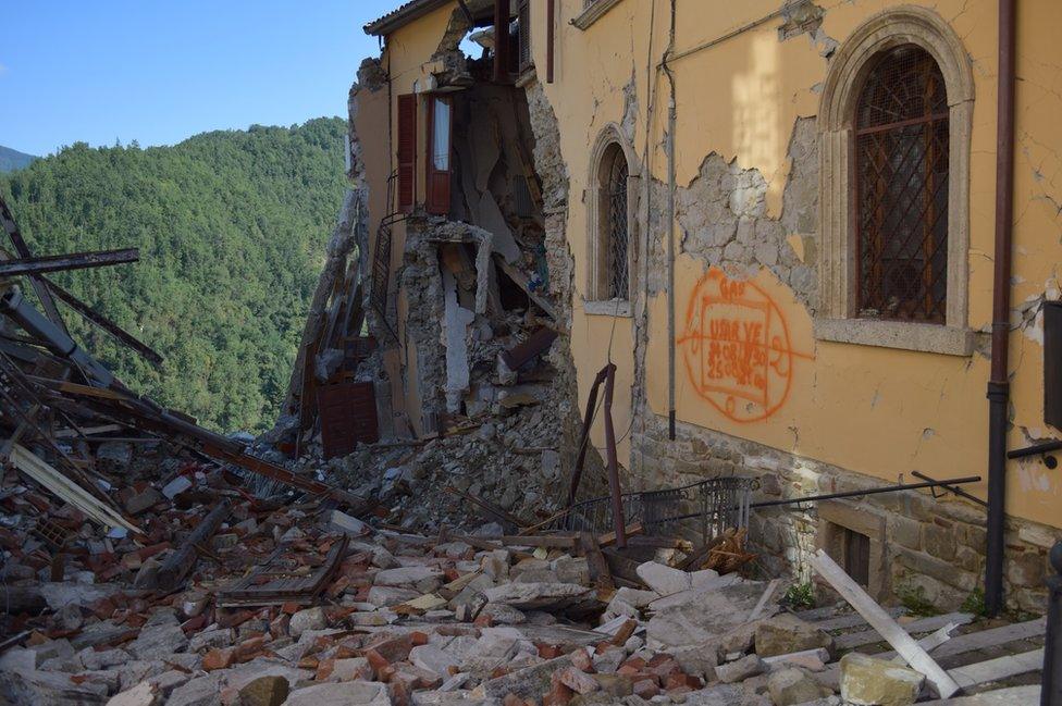 Earthquake damage in Arquata del Tronto, Marche, 27 September 2016