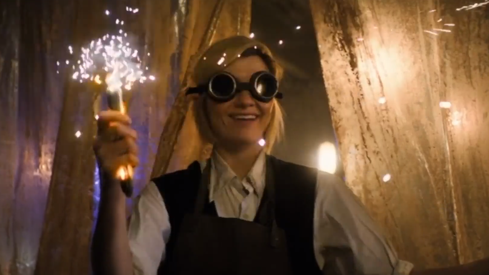 Photo of Jodie Whittaker as Doctor Who with her new sonic screwdriver