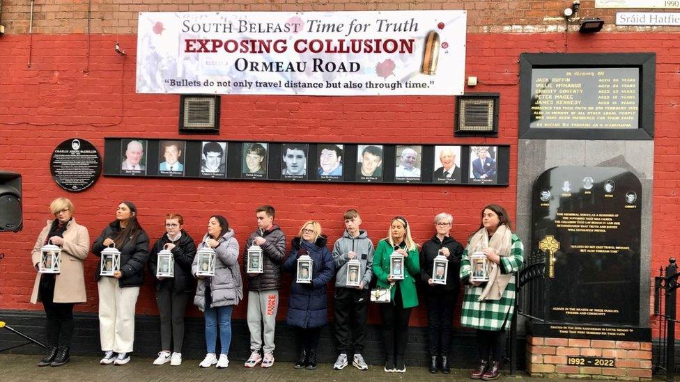 Relatives of those killed and injured in the bookmakers attack gathered to remember them