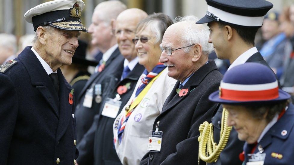 Duke of Edinburgh meets veterans at the Westminster Abbey Field of Remembrance