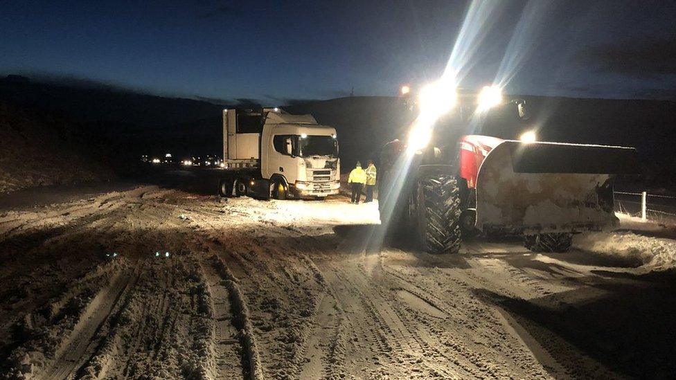 Jacknifed lorry on A96