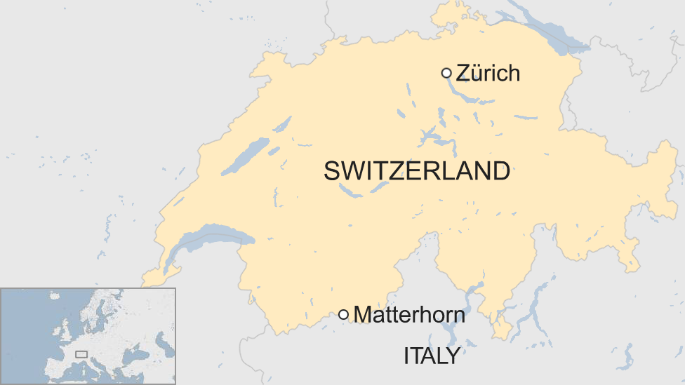 Map showing Matterhorn location in the south-central area of Switzerland near the Italian border