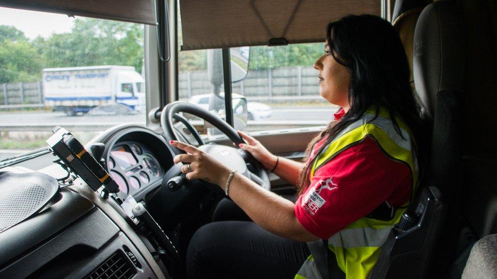 Leonie John driving a HGV lorry