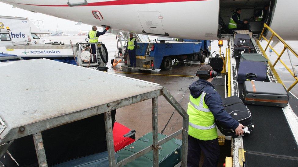 baggage being loaded on to a plane