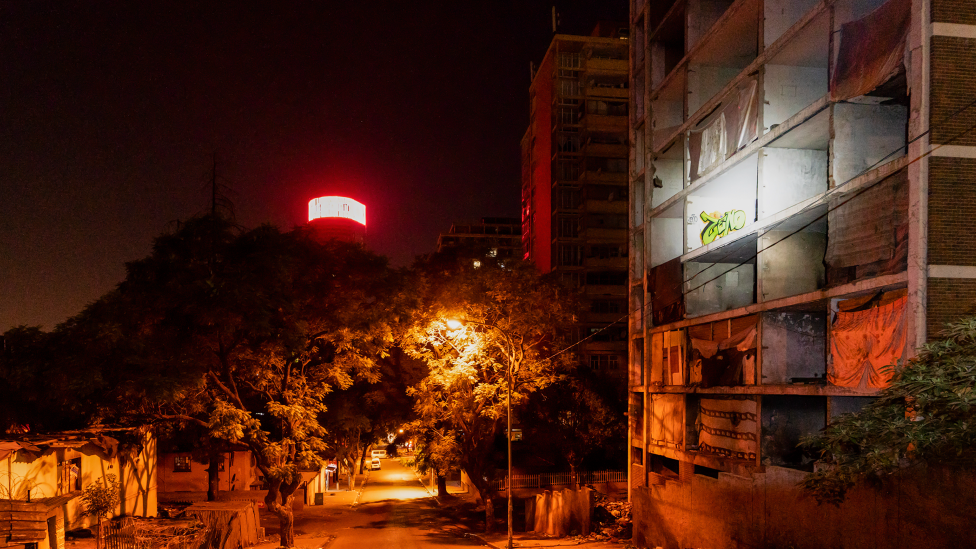 The derelict San Jose building with its window frames removed as seen at 04:30 in Johannesburg, South Africa