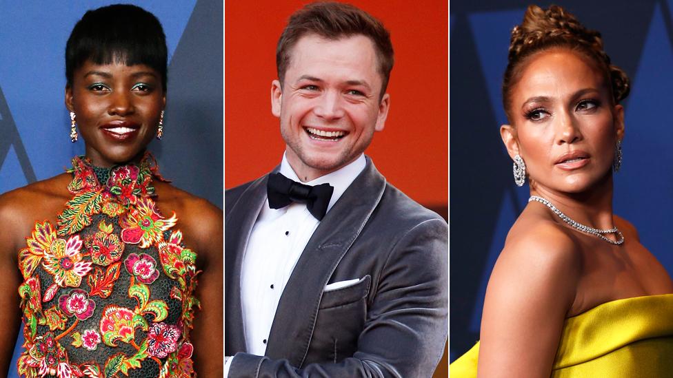 Left-right: Lupita Nyong'o, Taron Egerton and Jennifer Lopez