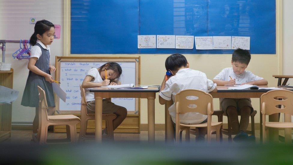 Young children at a cram school in Seoul