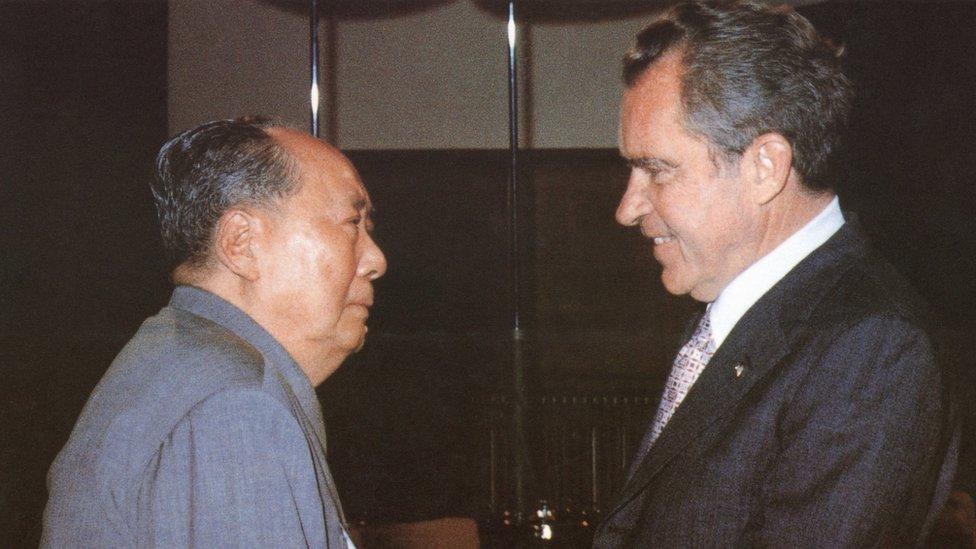 President Richard Nixon meets Chairman Mao in China in 1972