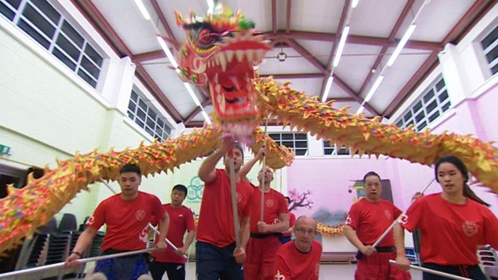 The Choy Lee Fut lion and dragon dance team