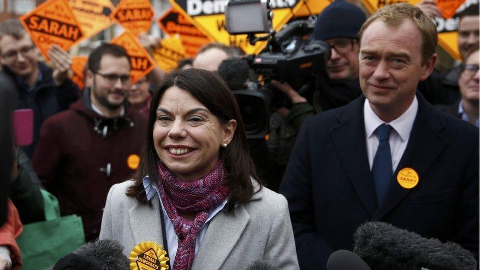 Sarah Olney and Lib Dem leader Tim Farron