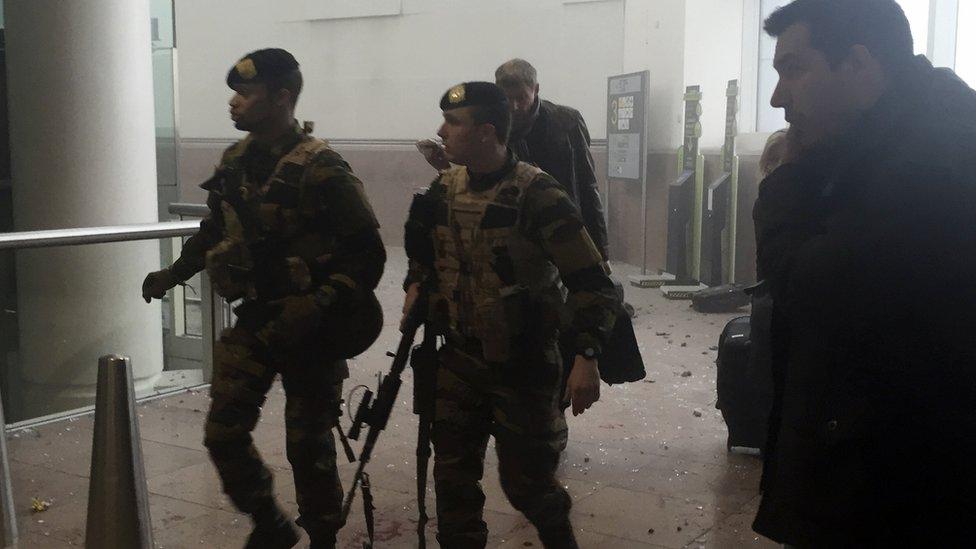 Armed personnel in Brussels airport