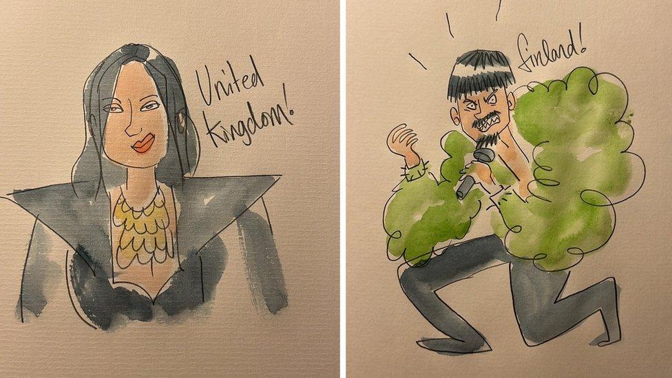 Caricatures of the United Kingdom and Finnish Eurovision acts