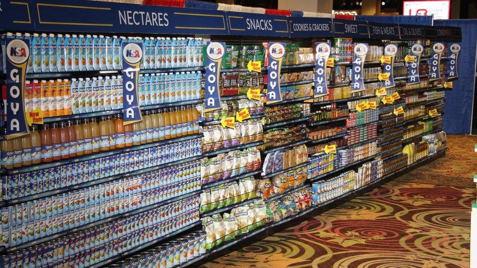 Shelves of Goya Food products