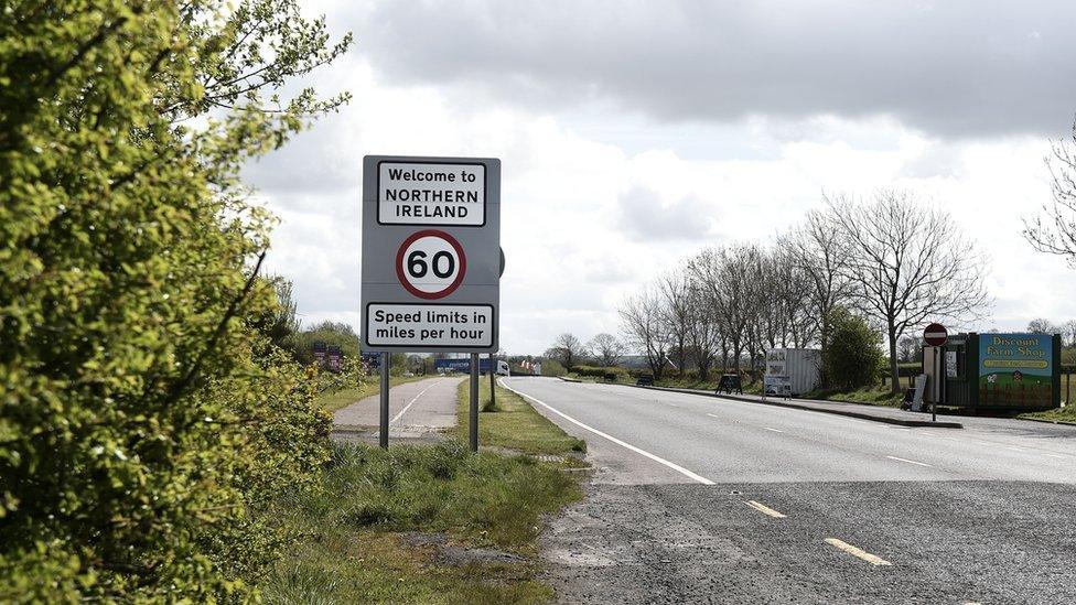 A road sign on the Irish border that reads: Welcome to Northern Ireland