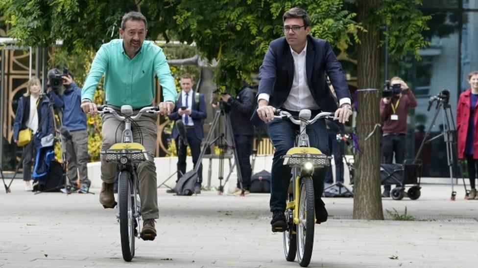 Greater Manchester transport commissioner Chris Boardman (left) and Mayor of Greater Manchester Andy Burnham