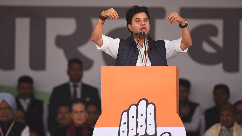 Congress leader Jyotiraditya Scindia addresses a gathering in Delhi, India in 2019.