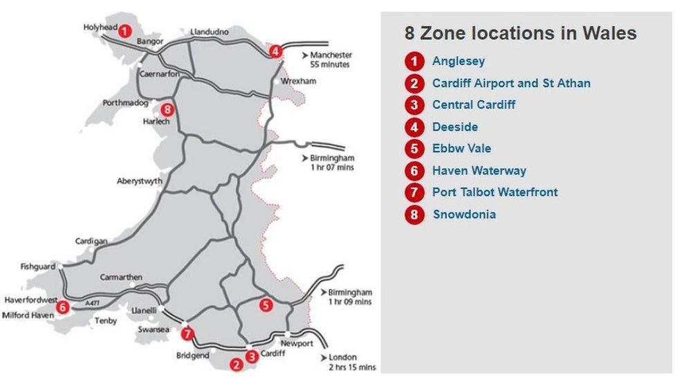 Enterprise zones map of Wales