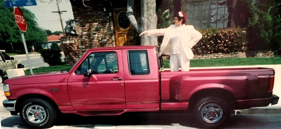 Cat Hulbert and her fuchsia pick-up truck