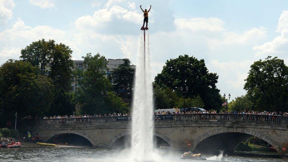 A man in the air at Bedford River Festival 2018