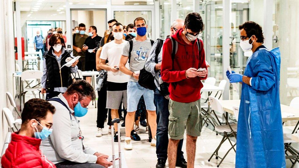 Queuing at an airport in Cyprus