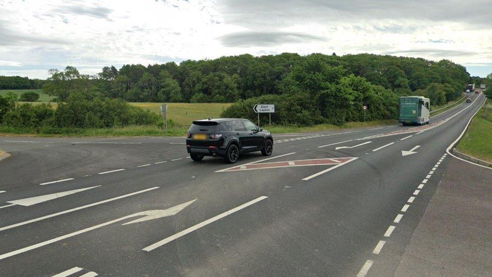 A66 with sign for East Layton on road