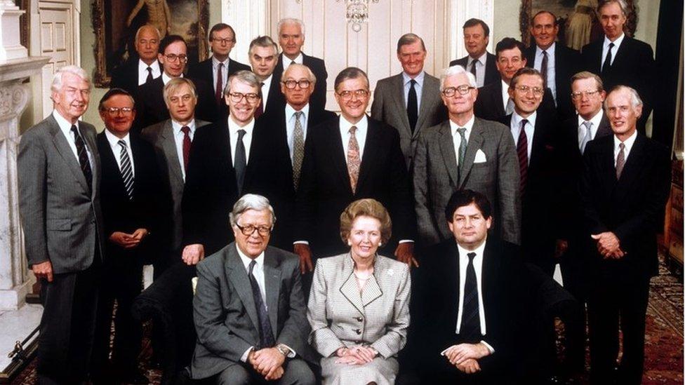 Margaret Thatcher with her cabinet on 13 October 1989