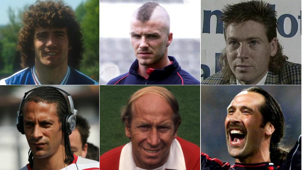 Clockwise from top left: Kevin Keegan, David Beckham, Chris Waddle, David Seaman, Sir Bobby Charlton and Rio Ferdinan