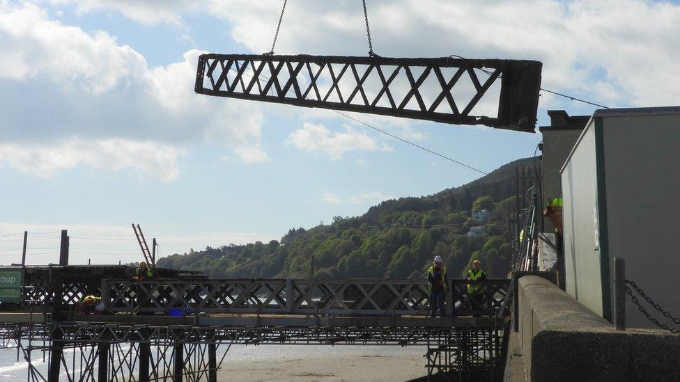 Steel support being lowered into place