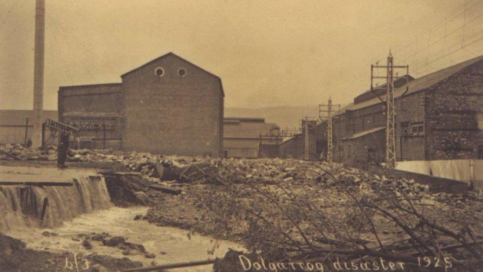 This photograph depicts the scene at the Dolgarrog aluminium works after the 1925 Dam Disaster.