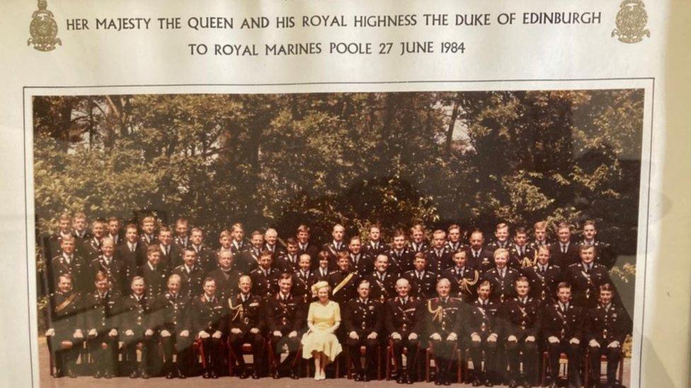 The Officers at Royal Marines Poole during the Queen’s visit on 27 June 1984.