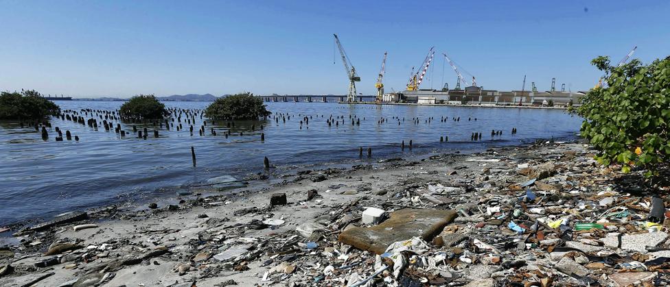 Litter on the shore of the Guanabara Bay in Rio, where the Olympic sailing events will take place - 1 August 2016