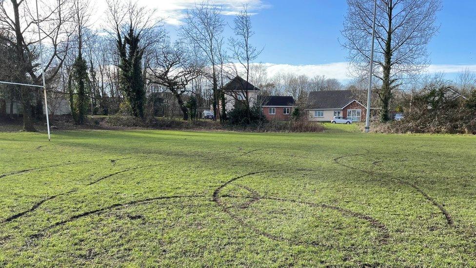 Damaged rugby pitch