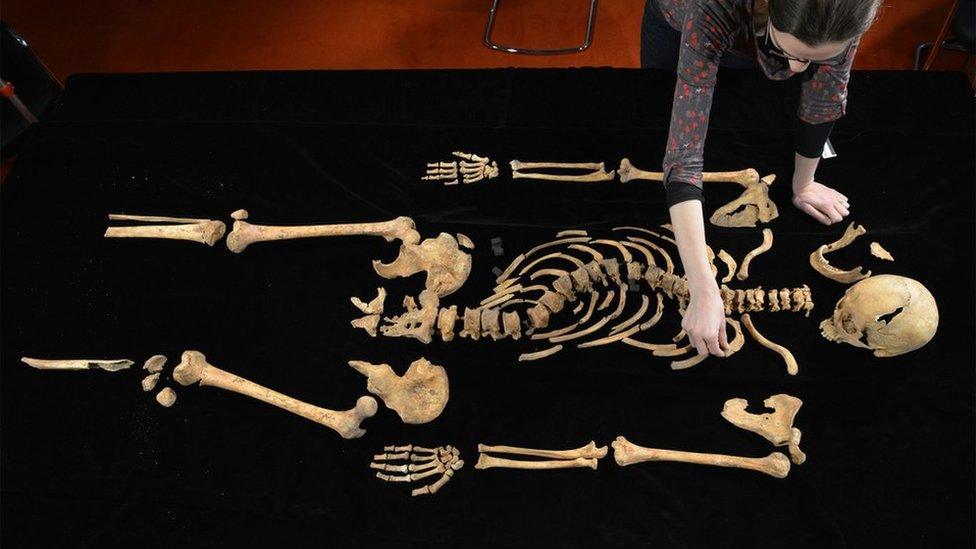 Dr Jo Appleby, Lecturer in Human Bioarchaeology at The University of Leicester, working on the remains of King Richard III