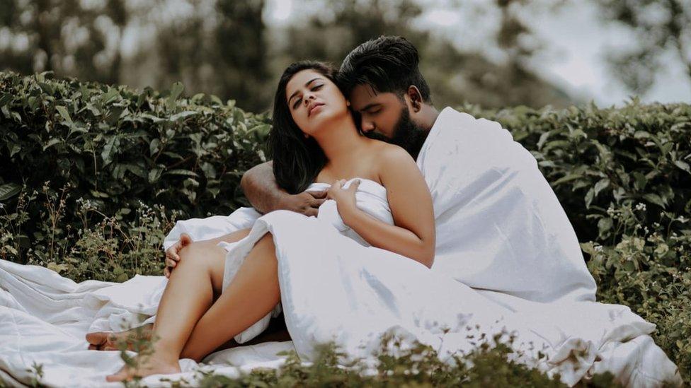 Lekshmi and Hrushi Karthik at their wedding photoshoot