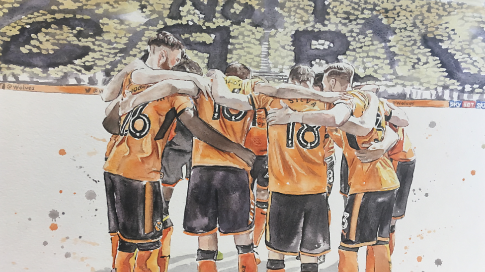 Wolves players in their pre-match huddle.