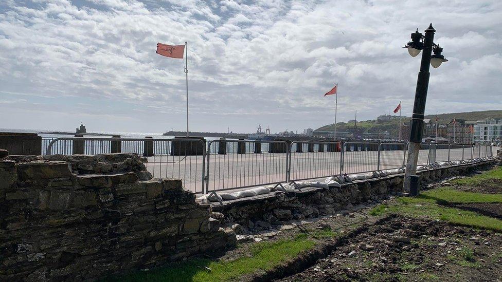 Damaged walls at sunken gardens on Douglas promenade