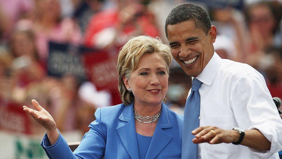 Hillary Clinton endorses Barack Obama in 2008.