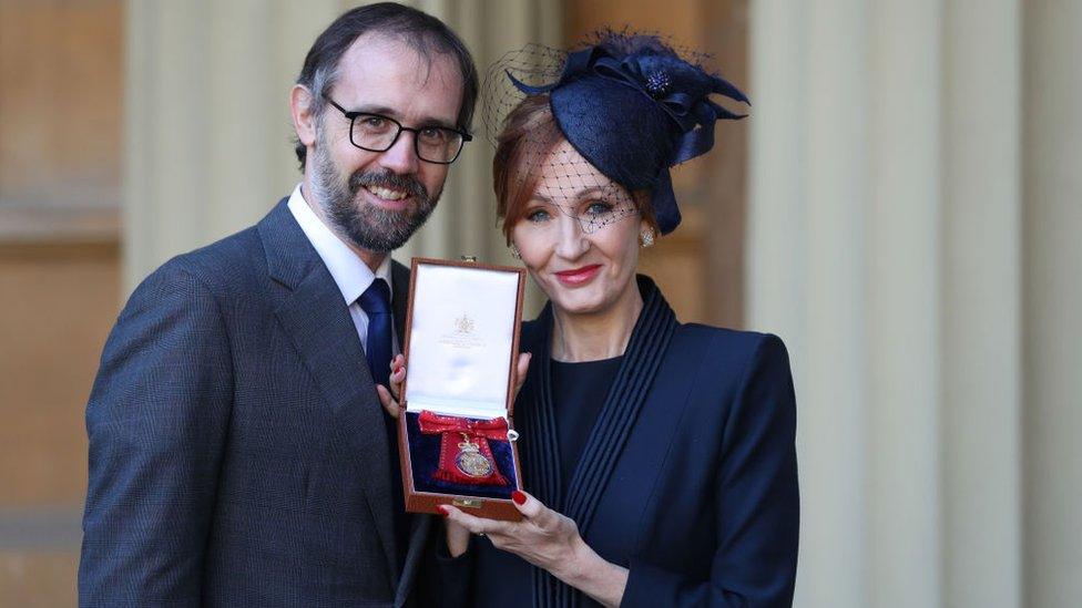 Neil Murray and JK Rowling after being made a Companion of Honour at Buckingham Palace in December 2017