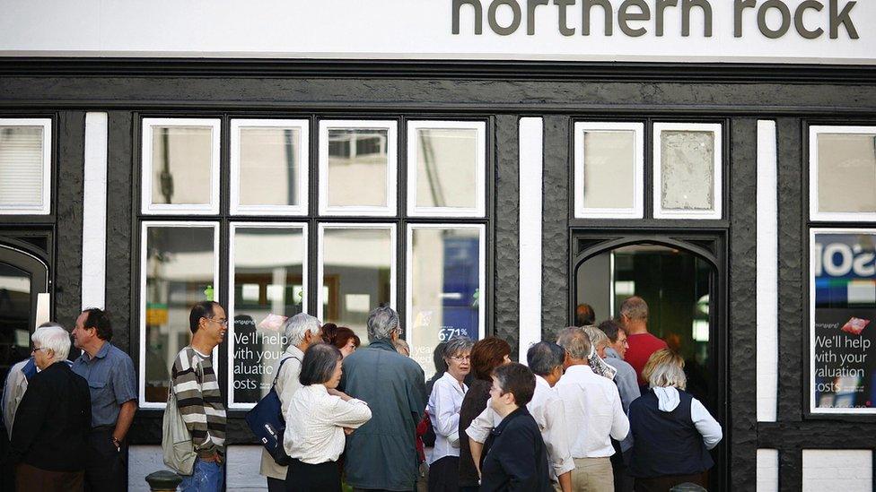 Customers queue outside Northern Rock branch