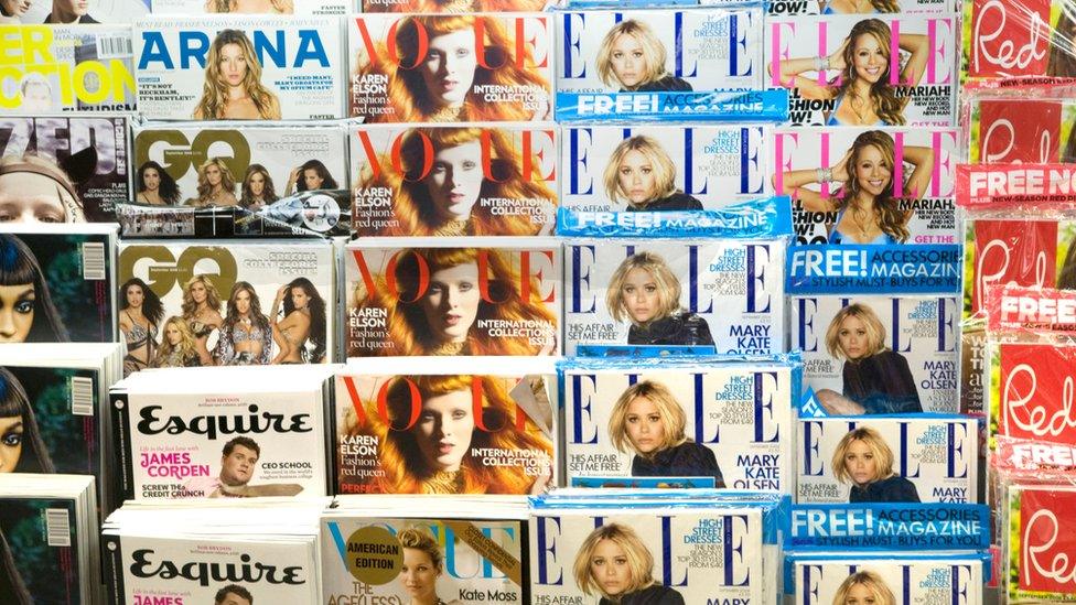 Magazine rack in a newsagent