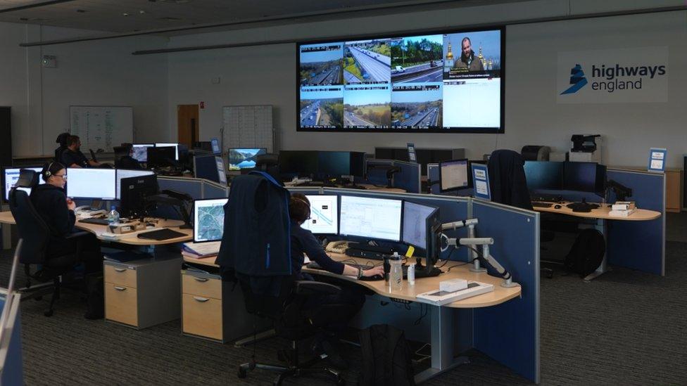 The National Highways control room with CCTV images on screens