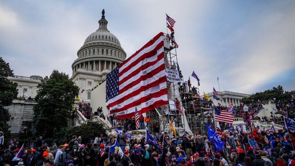 Trump supporters near the US Capitol following a 'Stop the Steal' rally on January 06, 2021