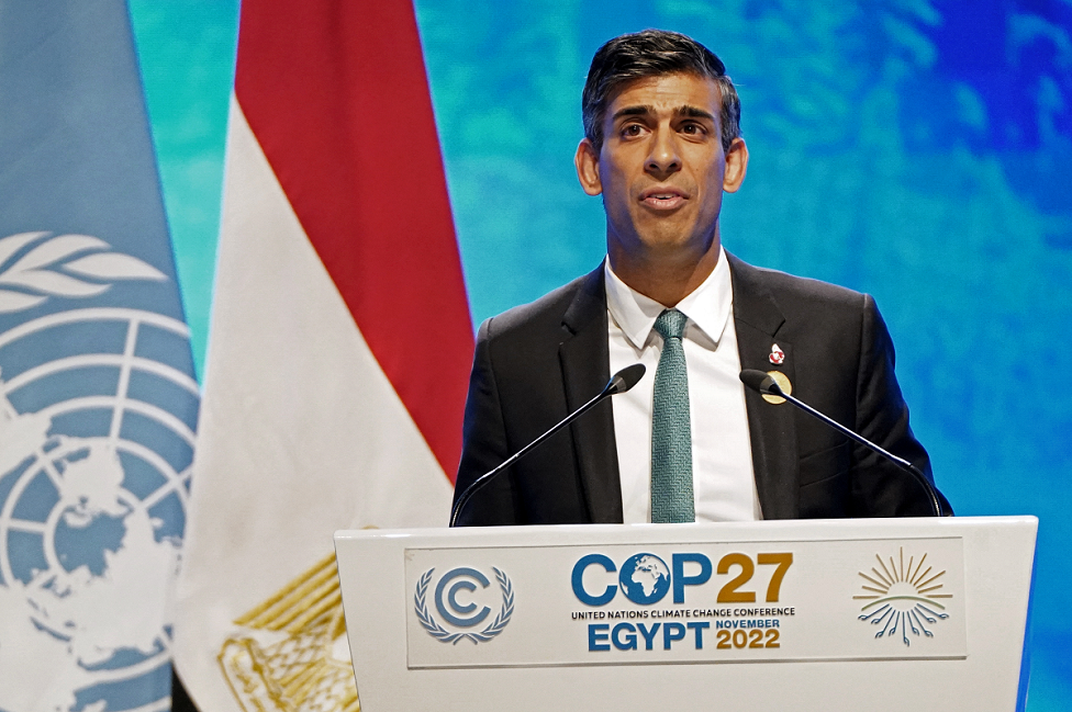 Rishi Sunak addressing delegates at COP27 in November 2022